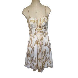 Aidan Mattox White & Gold Embroidered Silk Dress Size 4